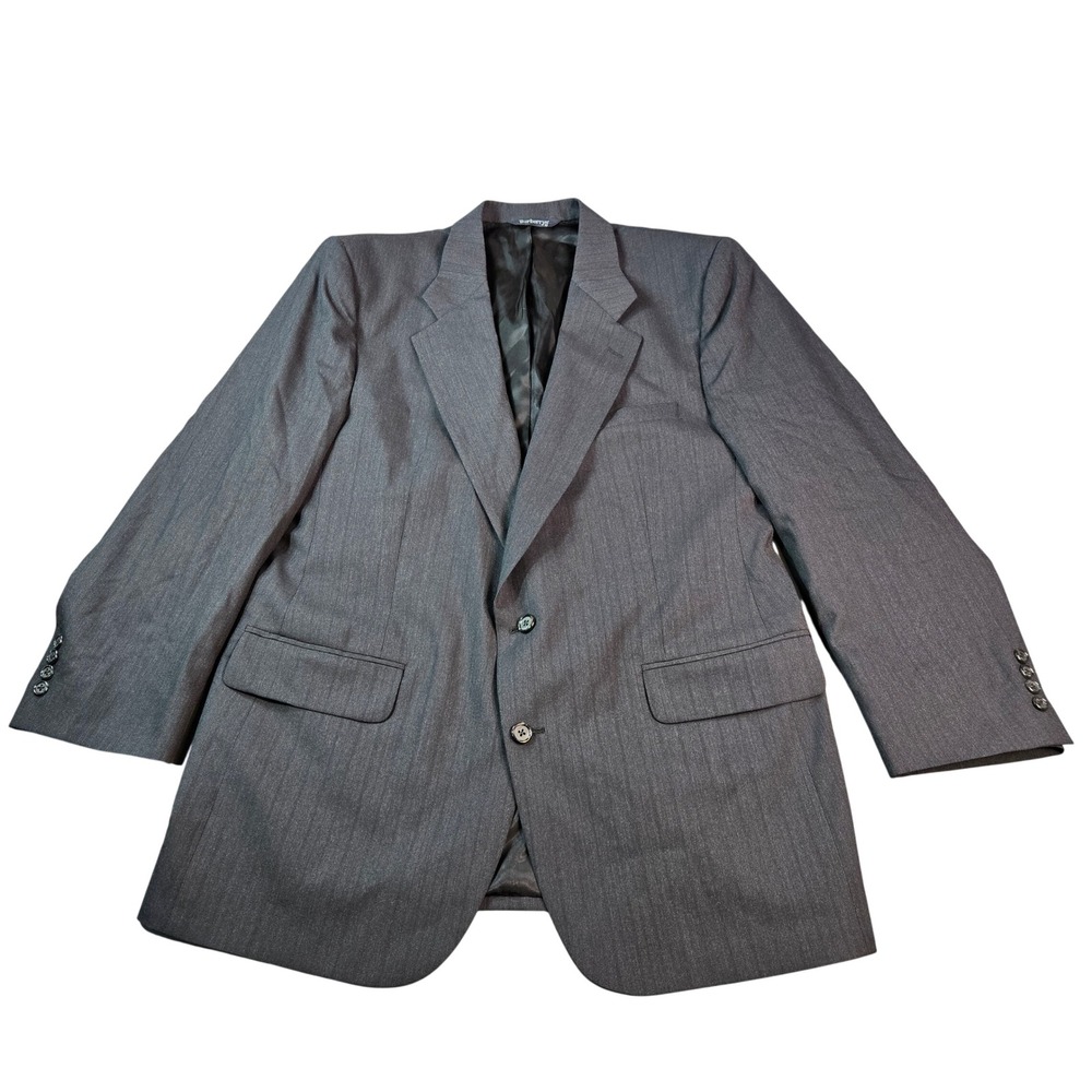 VINTAGE Burberrys Mens Wool Blazer Charcoal Gray 2 Button Sport Coat Made in USA
